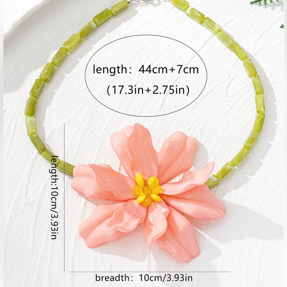 ๐ Resin Beaded Flower Pendant Necklace - Picture 2 of 6